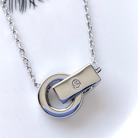 Swarovski Blue “Hollow Interlocking Hoop” Pendant Necklace - Picture 11 of 16